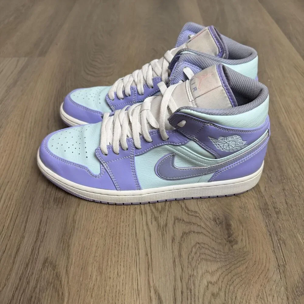 Jordan 1 Mid Shoes Mens Size 9.5 Purple Mint Colorblock Basketball 554724-500